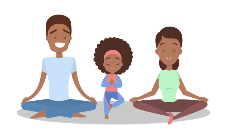 Familia meditando  Ilustración