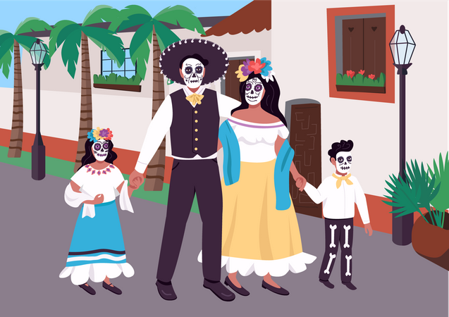 Família mexicana no Carnaval  Ilustração