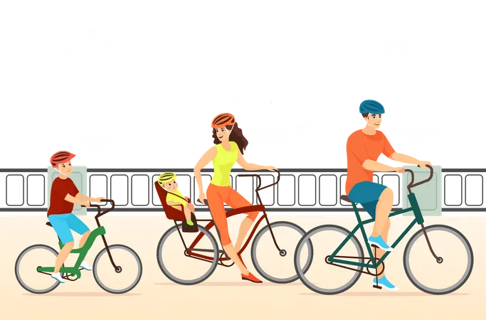 Familia montando en bicicleta  Ilustración