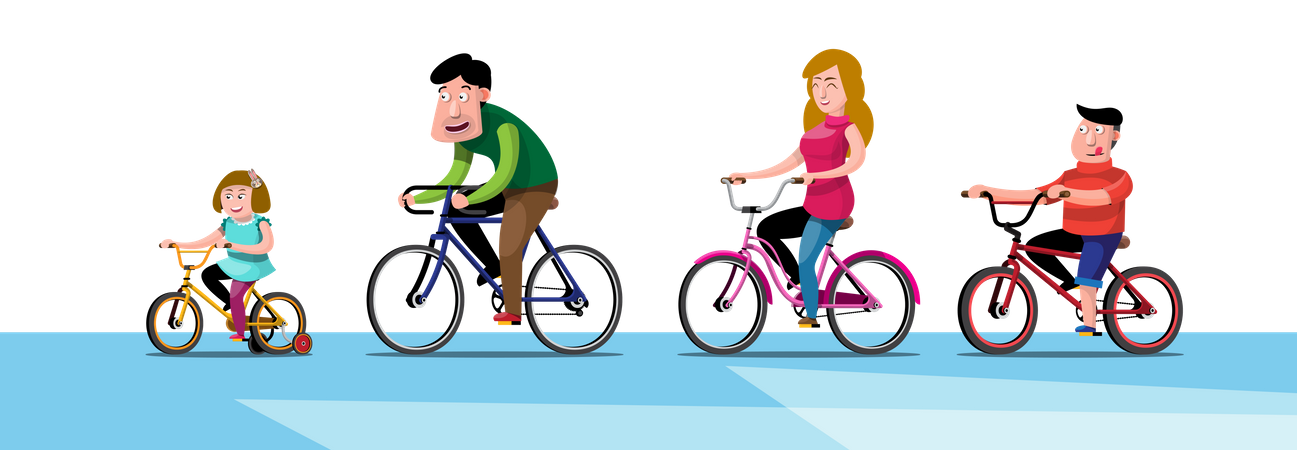 Familia montando bicicleta juntos  Ilustración