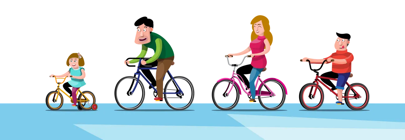 Familia montando bicicleta juntos  Ilustración