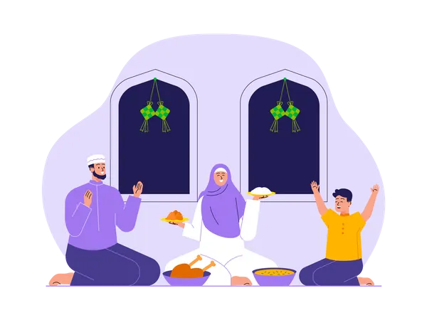Família muçulmana celebra festival do Ramadã  Ilustração
