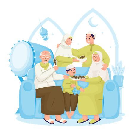 Família muçulmana celebrando o Eid al-dha  Ilustração