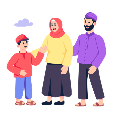 Família muçulmana celebrando o festival do Ramadã  Ilustração