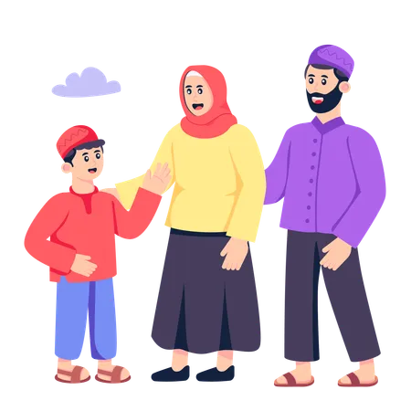 Família muçulmana celebrando o festival do Ramadã  Ilustração