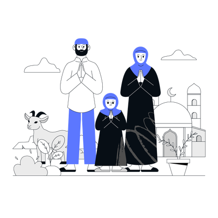 Família muçulmana deseja feliz Eid Al Adha para todos  Ilustração