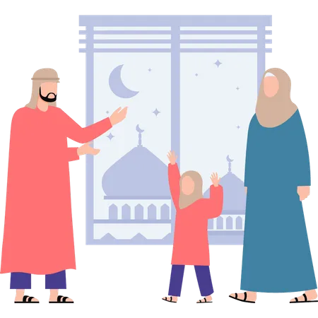 A família muçulmana está comemorando o Eid  Ilustração