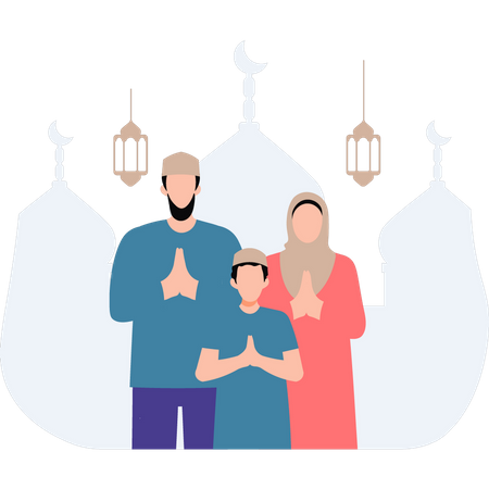 Família muçulmana está parabenizando pelo Eid  Ilustração