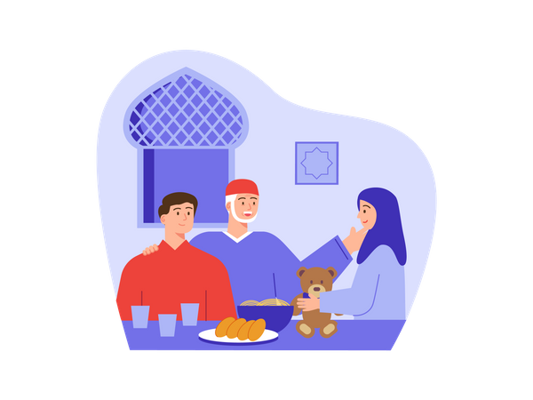 Família muçulmana pronta para a festa  Ilustração