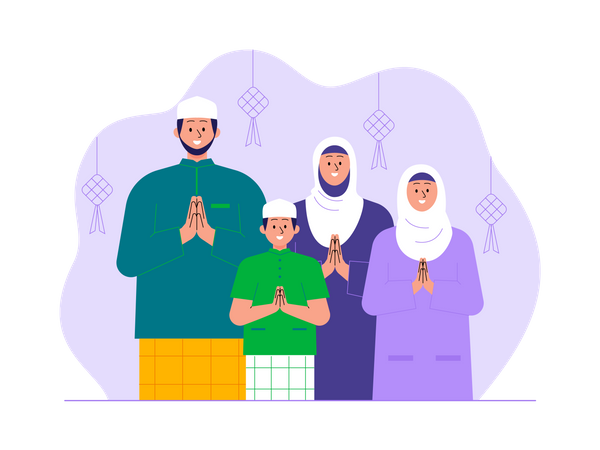Família muçulmana desejando o Ramadã  Ilustração