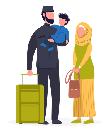 Família muçulmana saindo de férias  Ilustração