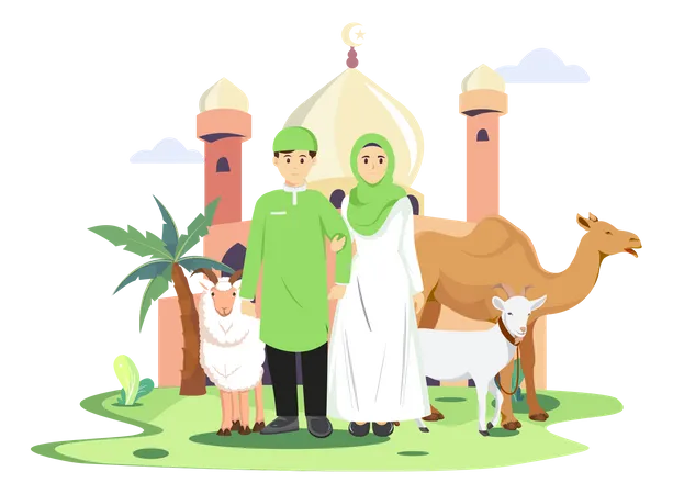 Família muçulmana unida  Ilustração