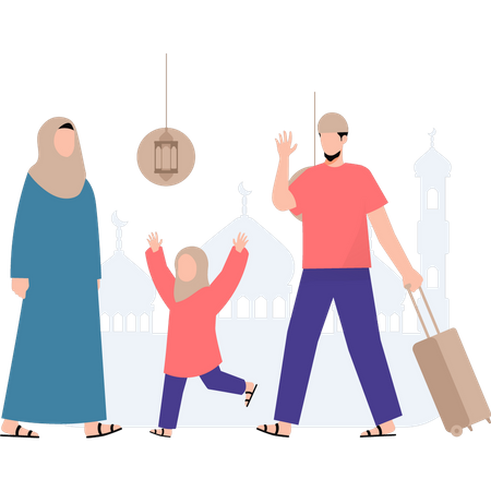 Família muçulmana vai celebrar o Eid  Ilustração