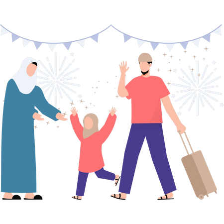 Família muçulmana vai celebrar o Eid  Ilustração