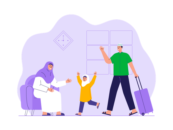 Família muçulmana viajando nas férias do Ramadã  Ilustração