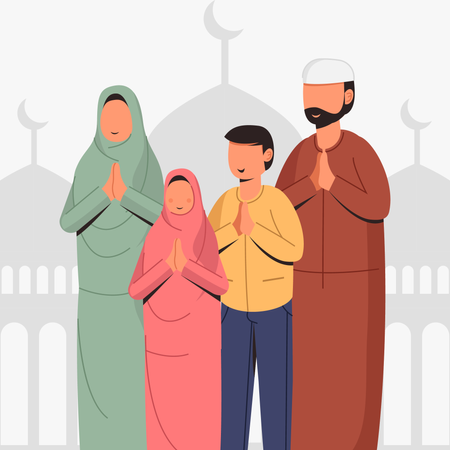 Una familia musulmana da la bienvenida al Ramadán  Ilustración