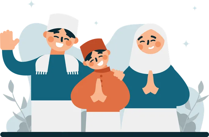 La Ilustracion De Familias Musulmanas Saludando Evoca Sentimientos De Alegria Union Y Riqueza Cultural Y Es Una Representacion Visual Atractiva Para Promover Las Celebraciones Eventos Y Productos De Eid Al Adha Ilustración