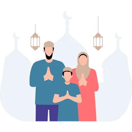 La familia musulmana se felicita por el Eid  Ilustración