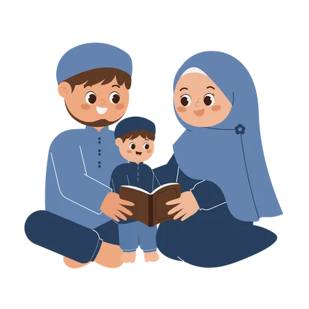 Feliz familia musulmana  Ilustración