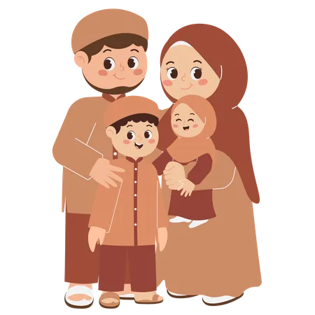 Feliz familia musulmana  Ilustración