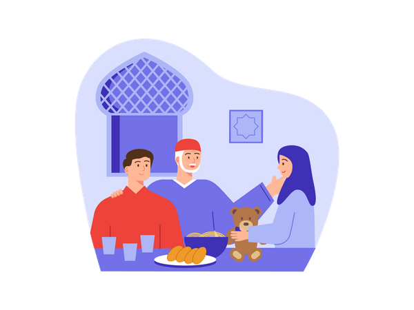 Familia musulmana lista para la fiesta  Ilustración
