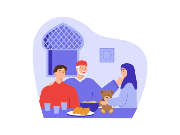 Familia musulmana lista para la fiesta  Ilustración