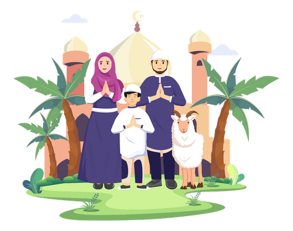 Familia musulmana deseando Eid  Ilustración