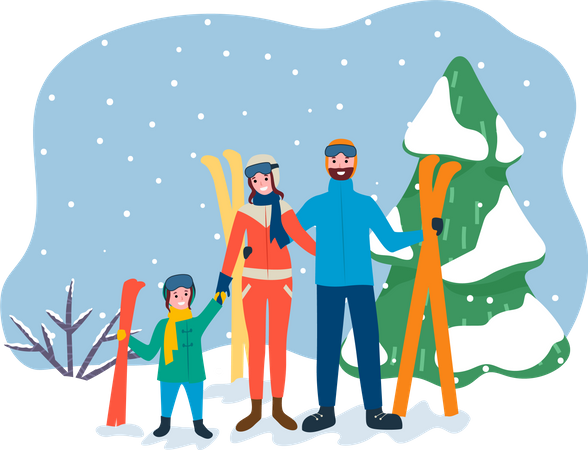 Família na estação de esqui  Ilustração