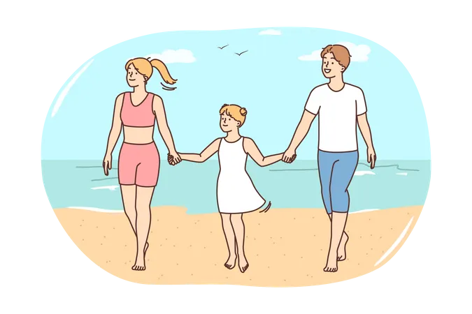 Família na praia  Ilustração