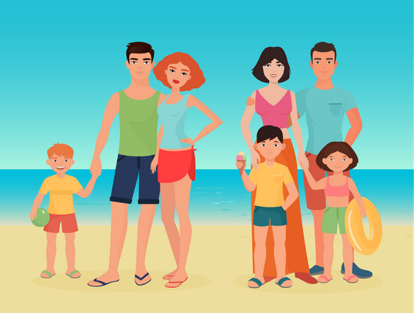 Família na praia  Ilustração