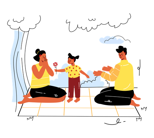 Família no acampamento juntos  Ilustração