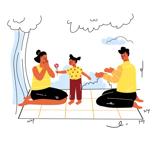Família no acampamento juntos  Ilustração