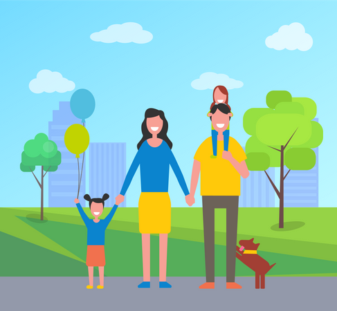 Família no parque da cidade  Ilustração