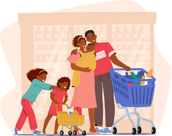 Família no supermercado  Ilustração