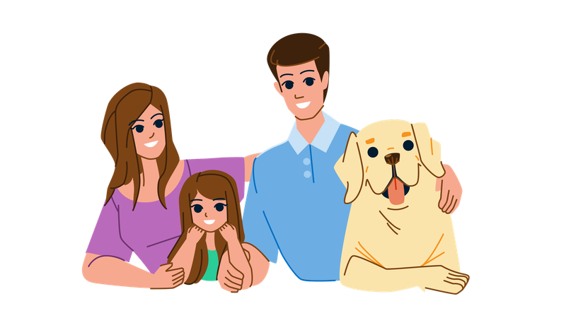 Familia pasando tiempo con el perro  Ilustración