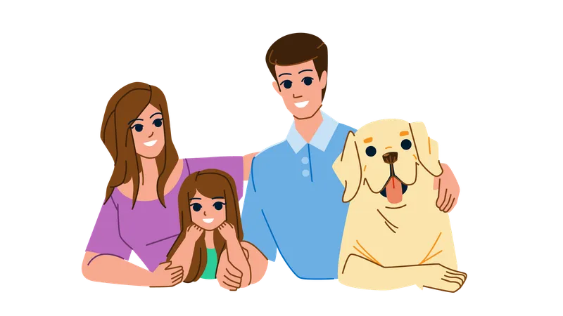 Familia pasando tiempo con el perro  Ilustración