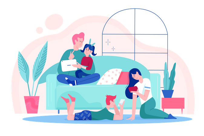 Familia pasando tiempo en casa  Ilustración