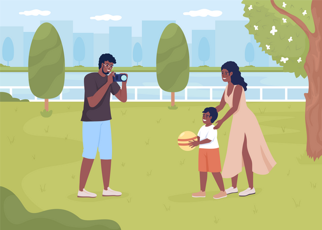 Familia pasando tiempo en el parque  Ilustración