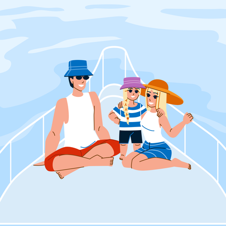 Familia pasando tiempo en yate  Ilustración