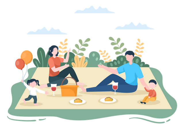 Familia pasando tiempo juntos en un picnic  Ilustración