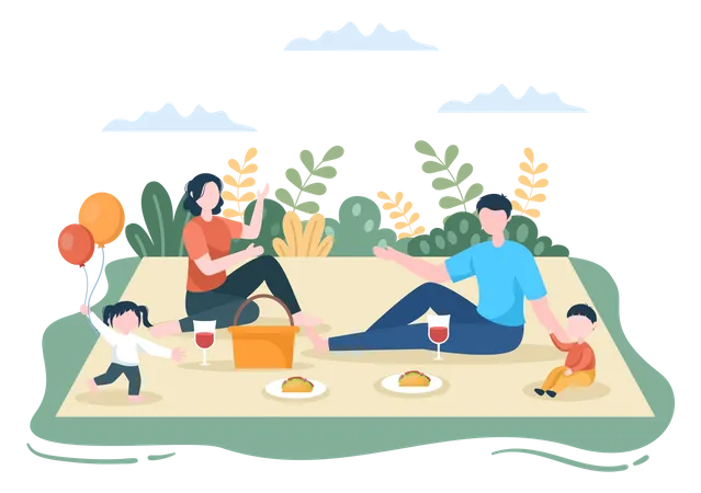 Familia pasando tiempo juntos en un picnic  Ilustración