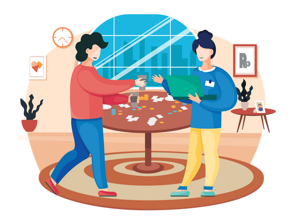 Família passa tempo com jogo de tabuleiro  Ilustração