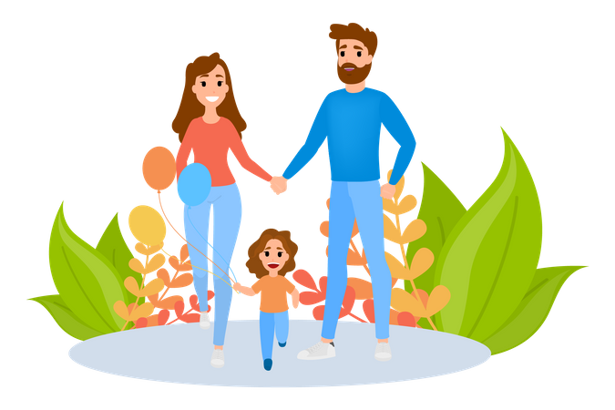 Família passa tempo juntos ao ar livre  Ilustração