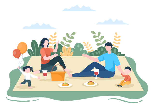 Família passando tempo juntos no piquenique  Ilustração