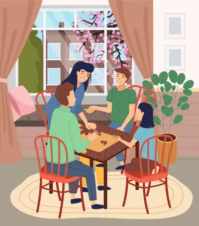 Família passa tempo juntos em casa  Ilustração