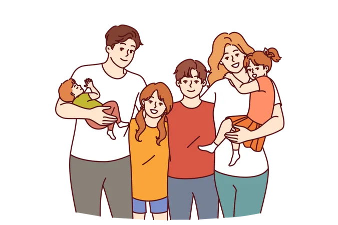 Familia posando juntos para el retrato  Ilustración