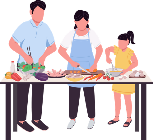Família preparando o jantar juntos  Ilustração