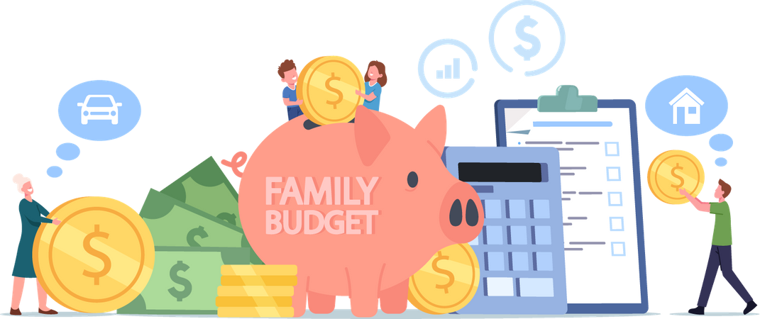 La familia recauda dinero para ahorros presupuestarios e ingresos  Ilustración