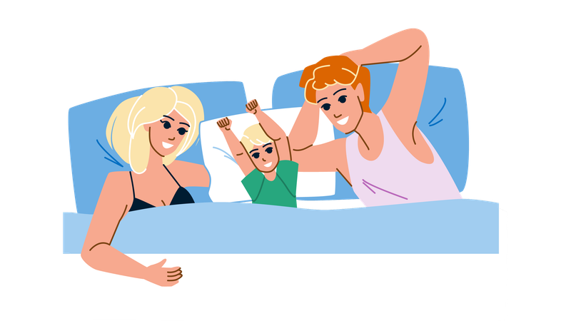 Familia descansando juntos en la cama  Ilustración