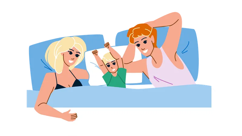 Familia descansando juntos en la cama  Ilustración